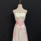 Blush Pink Strapless Long Vintage Romantic Gown, Slim Cinched Waist, Embroidered Skirt, Wedding Dress & Bridal Gown gh8286