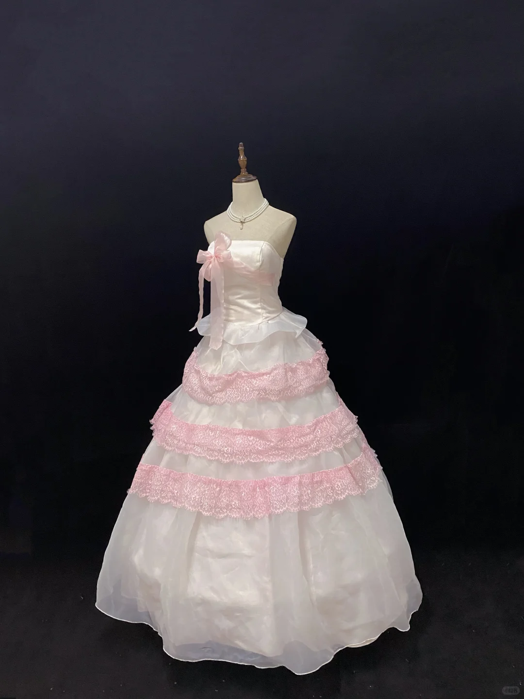 Blush Pink Strapless Romantic Designer Gown, Cinched Waist, Voluminous Skirt Trimmed With Light Pink Lace, Wedding Dress & Bridal Gown gh8155