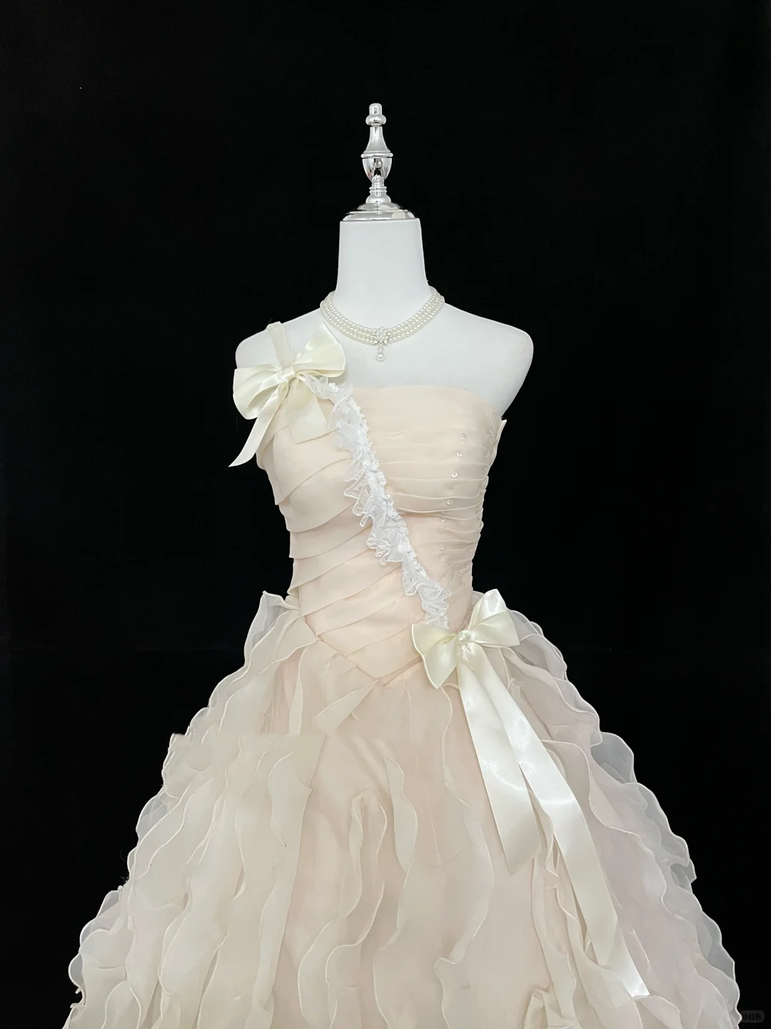 Light Apricot Strapless Cinched Waist Voluminous Tiered Skirt Romantic Dress, Wedding Gown gh7935
