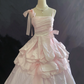 Blush pink spaghetti strap long romantic gown with fitted waist and fluffy skirt, wedding dress & bridal gown gh8240