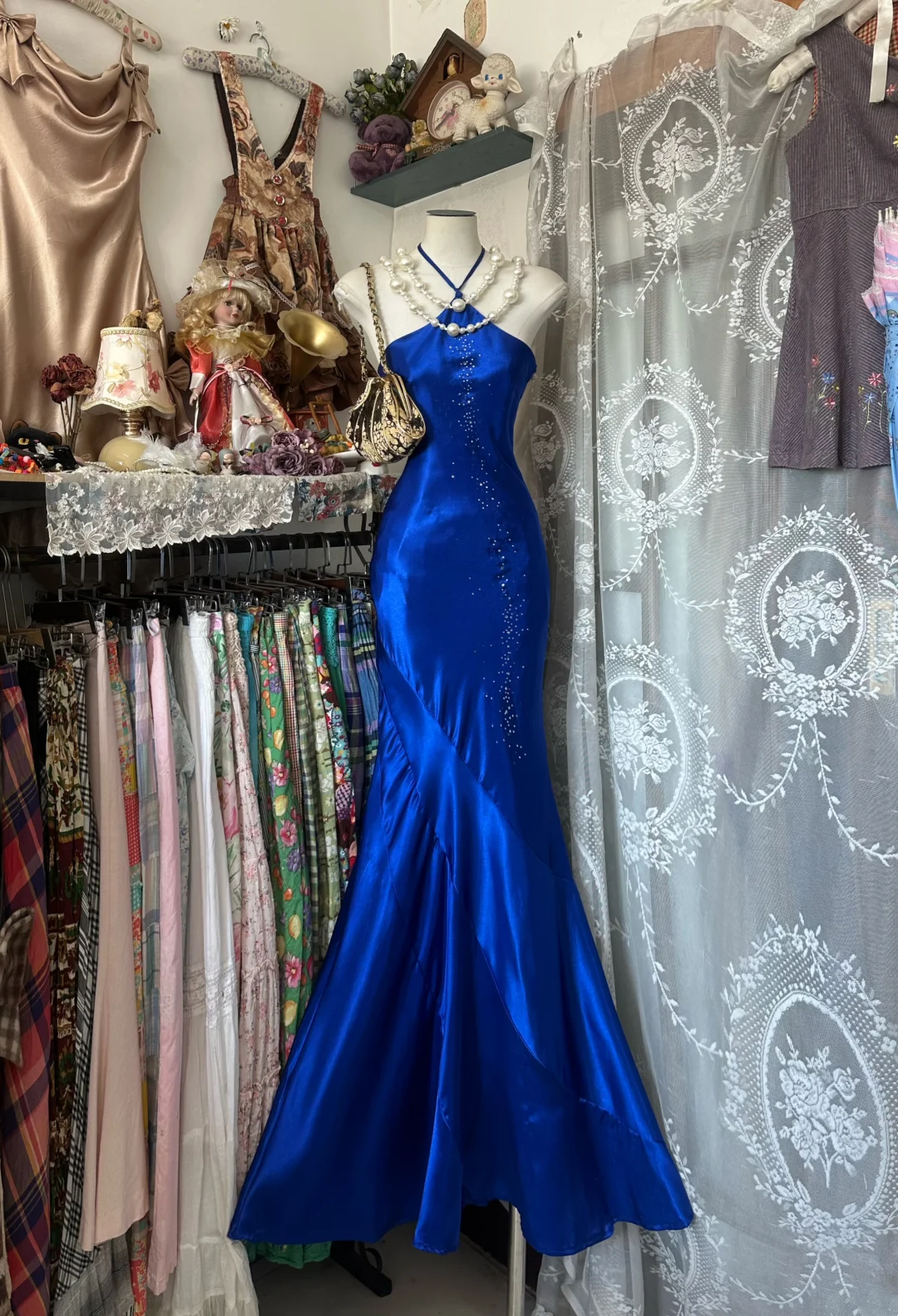 Royal Blue Halter Slim Bodycon Mermaid Hem Formal Long Evening Prom Dress gh7212