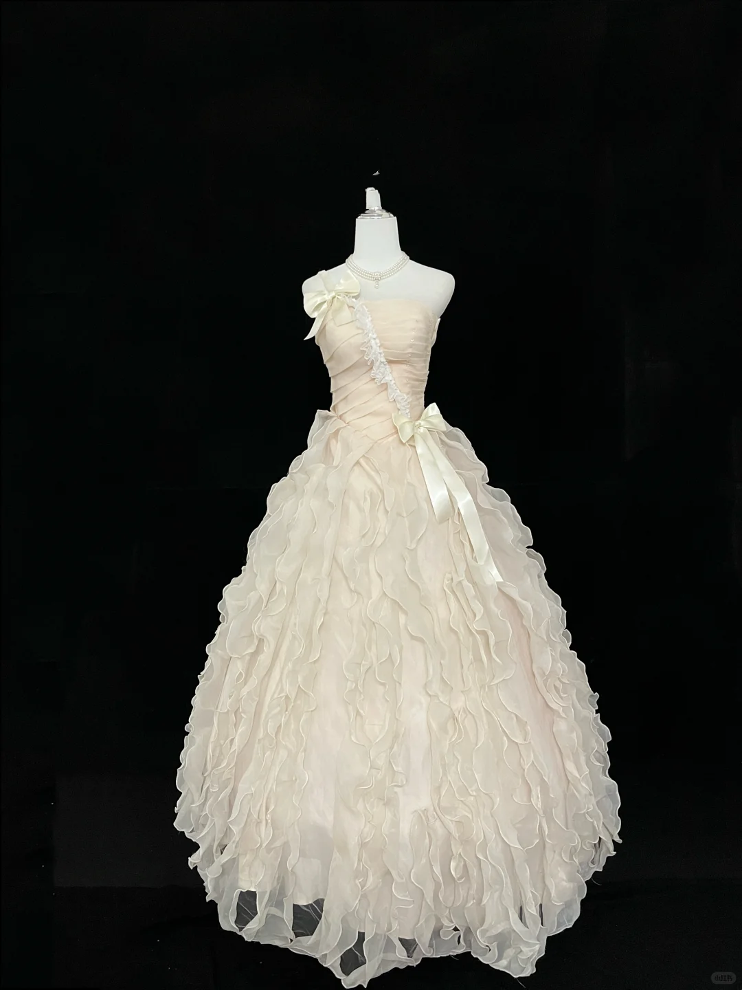 Light Apricot Strapless Cinched Waist Voluminous Tiered Skirt Romantic Dress, Wedding Gown gh7935