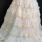 Light Champagne Strapless Long Romantic Gown with Fitted Waist and Fluffy Tiered Cake Skirt, Wedding Dress & Bridal Gown gh8336