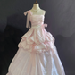 Blush pink spaghetti strap long romantic gown with fitted waist and fluffy skirt, wedding dress & bridal gown gh8240