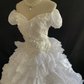 Off-White Off Shoulder Romantic Gown, Cinched Waist, Voluminous Tiered Skirt, Wedding Gown gh8110