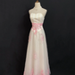 Blush Pink Strapless Long Vintage Romantic Gown, Slim Cinched Waist, Embroidered Skirt, Wedding Dress & Bridal Gown gh8286