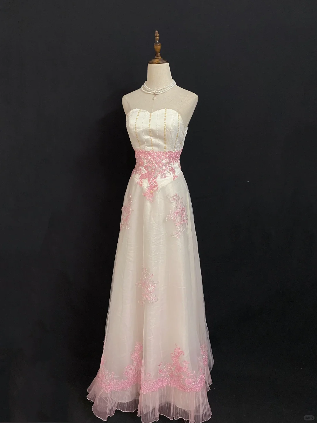 Blush Pink Strapless Long Vintage Romantic Gown, Slim Cinched Waist, Embroidered Skirt, Wedding Dress & Bridal Gown gh8286