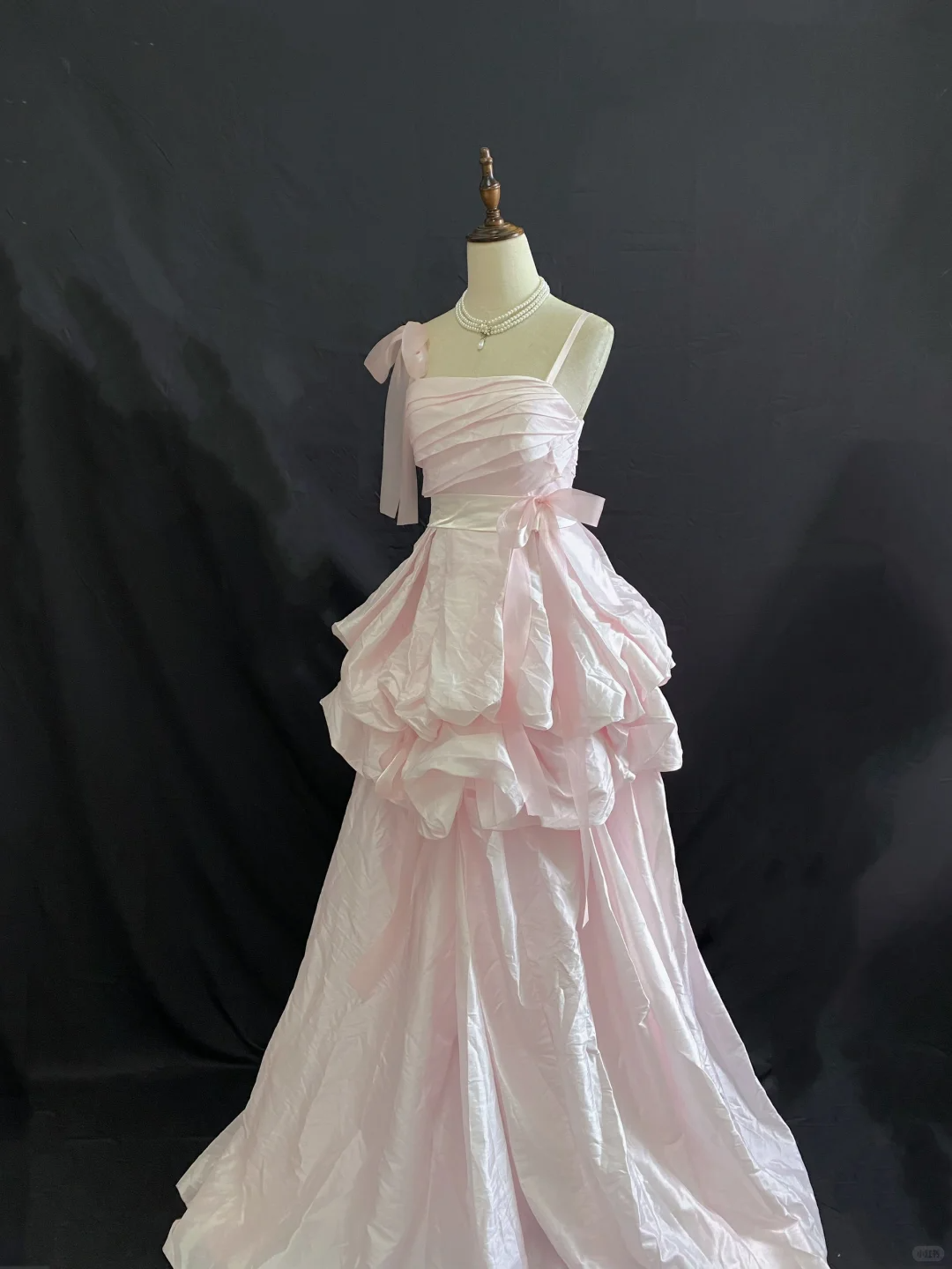 Blush pink spaghetti strap long romantic gown with fitted waist and fluffy skirt, wedding dress & bridal gown gh8240