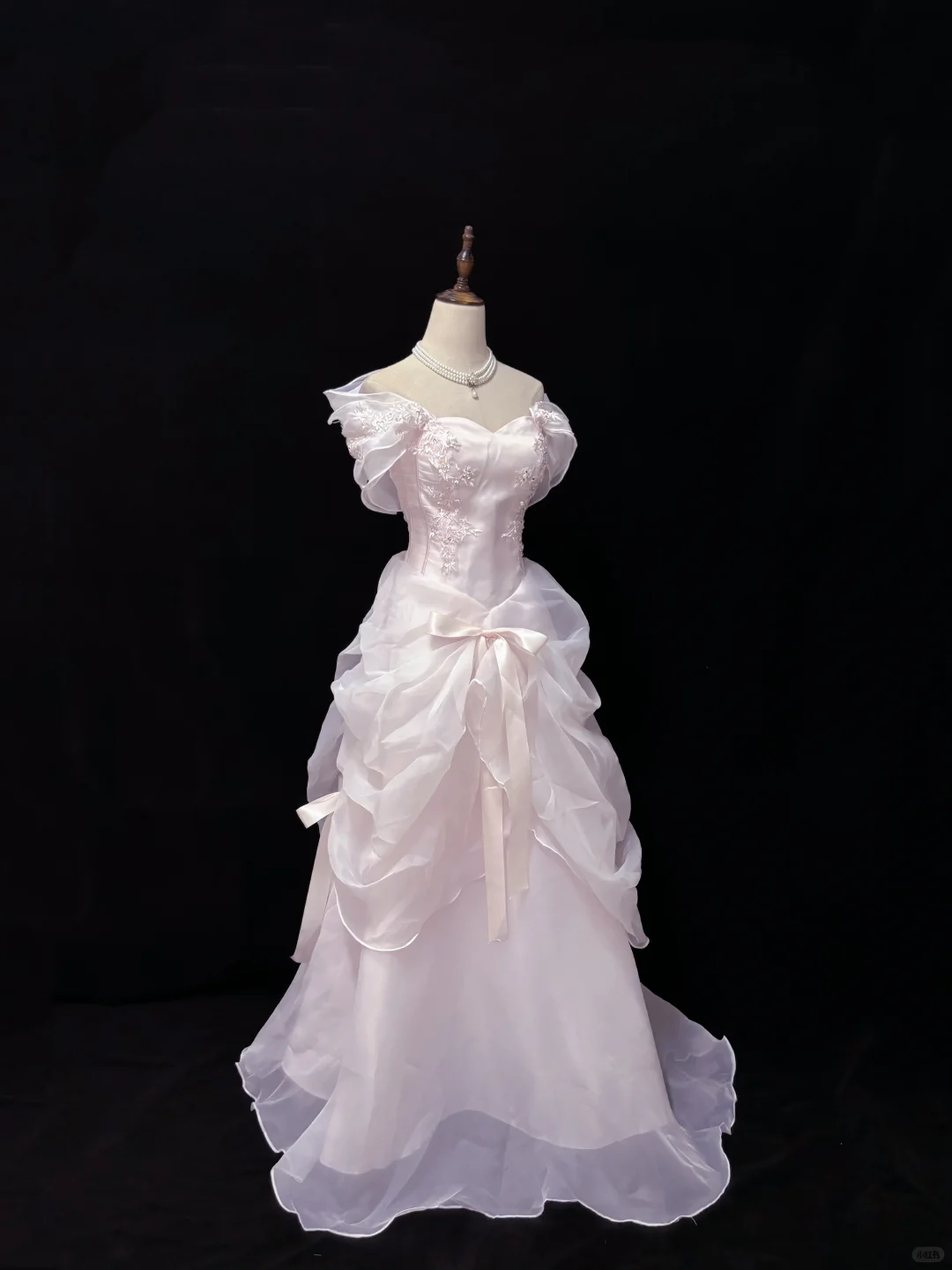 Blush Pink Off-the-Shoulder Long Romantic Gown, Fitted Waist, Vintage Elegant Skirt, Wedding Dress & Bridal Gown gh8195