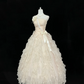 Light Apricot Strapless Cinched Waist Voluminous Tiered Skirt Romantic Dress, Wedding Gown gh7935