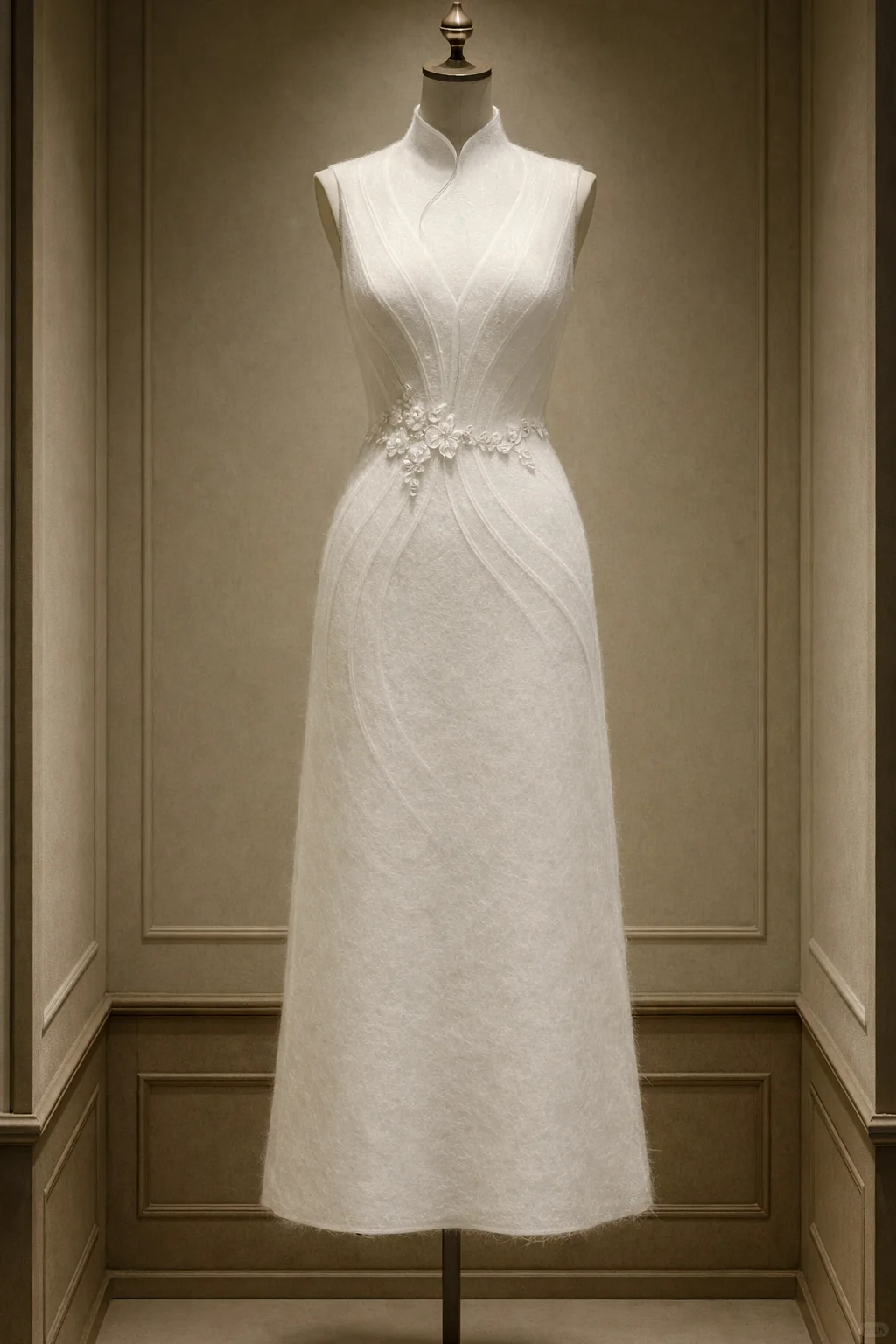 ✨Girlhomeshops-White Sleeveless Textured Qipao Midi Dress with Mandarin Collar gh10533