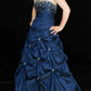 girlhomeshops-Elegant Navy Blue Strapless Ball Gown with Beaded Bodice and Ruched Embellished gh5814