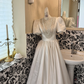 White Puff Sleeve Waist-Cinched Full Flared Vintage Elegant Romantic Dress, Wedding Gown gh7571