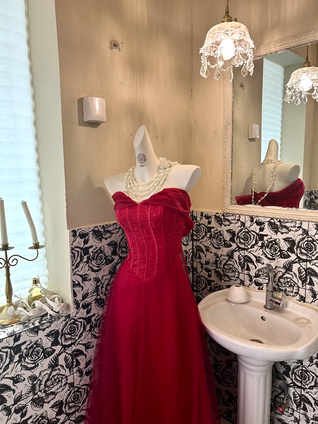 Red Strapless Waist-Cinched Boned Slimming Sexy Long Romantic Dress, Wedding Gown gh7767