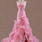Light Pink Sequined Strapless Waist-Cinched Mermaid Flared Skirt Evening Dress, Fairy Gown, Romantic Gown gh7461