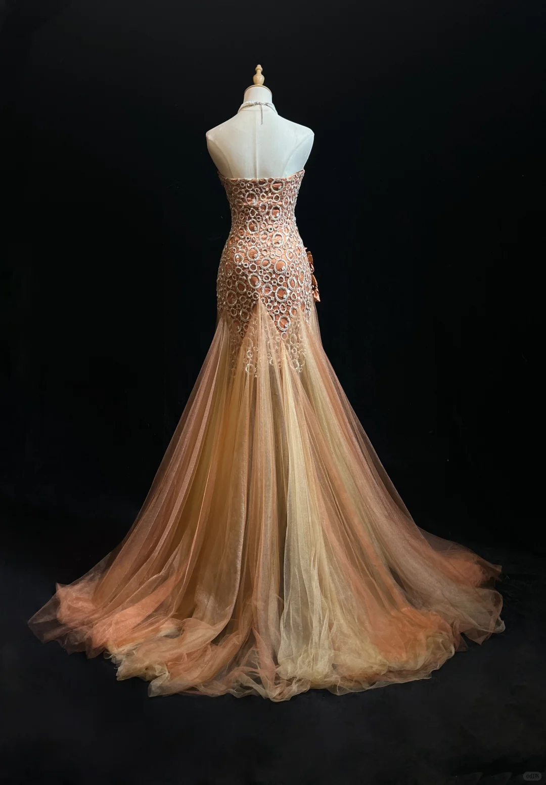 ✨Girlhomeshops-Strapless Dusty Orange 3D Flower Beaded Tulle Mermaid Evening Gown gh10280