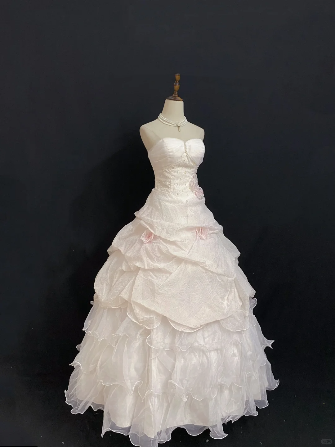 Blush Pink Strapless Romantic Gown with Cinched Waist and Voluminous Princess Skirt, Wedding Dress & Bridal Gown gh8287