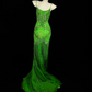 Green Spaghetti Strap Beaded Sequin Waist-Cinched Slim Long Evening Gown for Parties & Balls gh7152