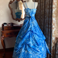 Blue Spaghetti Strap Tie-Dye Waist-Cinched Voluminous Skirt Prom Dress, Evening Ball Gown gh7286