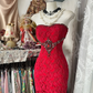 Red Strapless Cinched Waist Fitted Sexy Prom Dress, Evening Gown gh7213