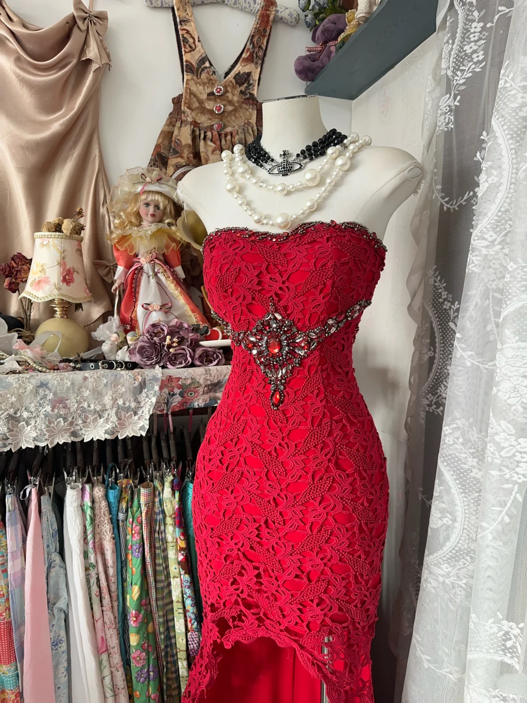 Red Strapless Cinched Waist Fitted Sexy Prom Dress, Evening Gown gh7213