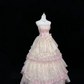 Blush Pink Strapless Embroidered Cinched Waist Girly Voluminous Skirt Long Romantic Dress, Wedding Gown gh7976