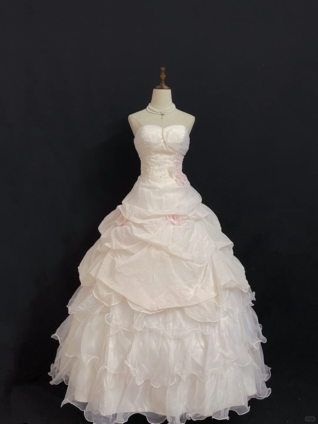 Blush Pink Strapless Romantic Gown with Cinched Waist and Voluminous Princess Skirt, Wedding Dress & Bridal Gown gh8287