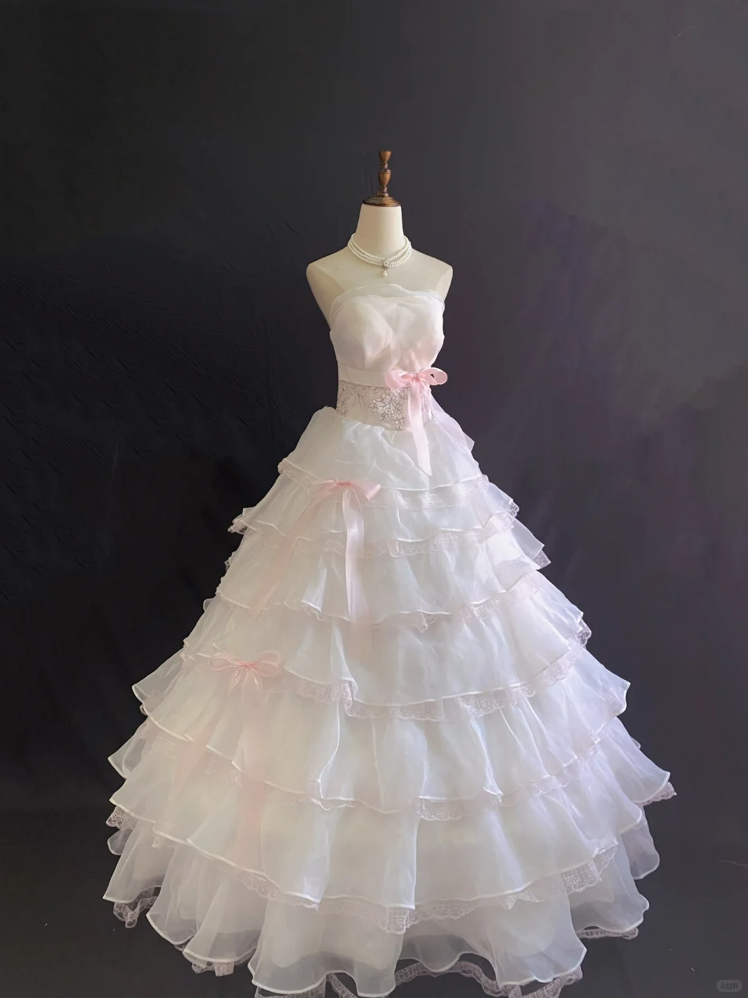 Blush pink strapless romantic gown with fitted waist and fluffy tiered cake skirt, wedding dress & bridal gown gh8241