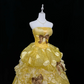 Yellow Strapless Cinched Waist Voluminous Princess Skirt Long Romantic Dress, Wedding Gown gh7936