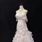 Blush Pink Strapless, Cinched Waist, Slim Fit Hip Hugging Sexy Pleated Long Tiered Skirt Romantic Dress, Wedding Gown gh8022
