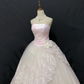 Blush Pink Strapless Long Romantic Gown with Fitted Waist, Lace Trim & Voluminous Skirt, Wedding Dress & Bridal Gown gh8196