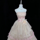 Blush Pink Strapless Embroidered Cinched Waist Girly Voluminous Skirt Long Romantic Dress, Wedding Gown gh7976