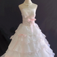 Blush pink strapless romantic gown with fitted waist and fluffy tiered cake skirt, wedding dress & bridal gown gh8241