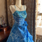 Blue Spaghetti Strap Tie-Dye Waist-Cinched Voluminous Skirt Prom Dress, Evening Ball Gown gh7286