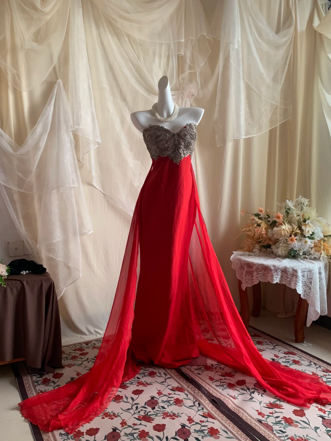 Red Strapless Waist-Cinched Elegant Prom Dress, Evening Gown gh7257