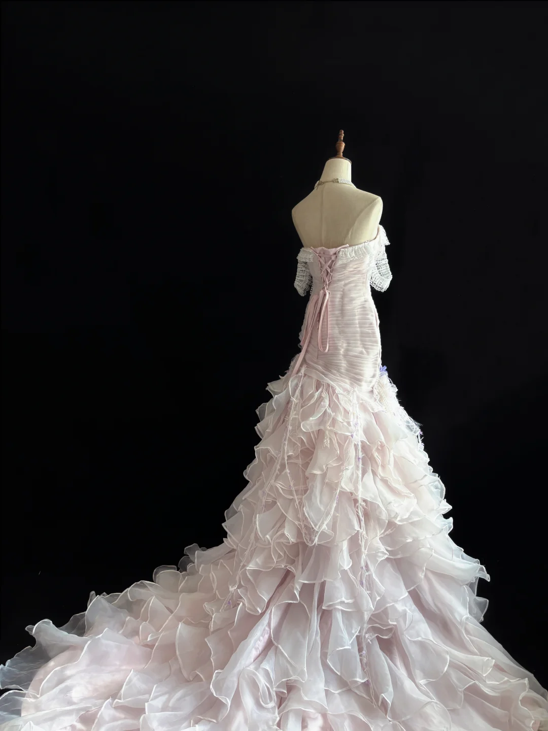 Blush Pink Strapless, Cinched Waist, Slim Fit Hip Hugging Sexy Pleated Long Tiered Skirt Romantic Dress, Wedding Gown gh8022