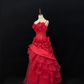 Red Spaghetti Strap Long Romantic Gown, Cinched Waist, Voluminous Vintage Luxury Skirt, Wedding Gown gh8111