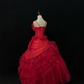 Red Spaghetti Strap Long Romantic Gown, Cinched Waist, Voluminous Vintage Luxury Skirt, Wedding Gown gh8111