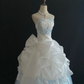 Light Blue & White Strapless Cinched Waist Voluminous Princess Skirt Long Romantic Dress, Wedding Gown gh7850