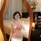 Strapless 2‑Piece Mermaid Evening Gown, Oil‑Painting Floral Corset Top Lace Midi Mermaid Skirt Prom Dress gh9143