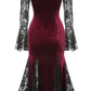 Girlhomeshops - Robe de soirée à manches longues en velours bordeaux et dentelle gothique GH5813
