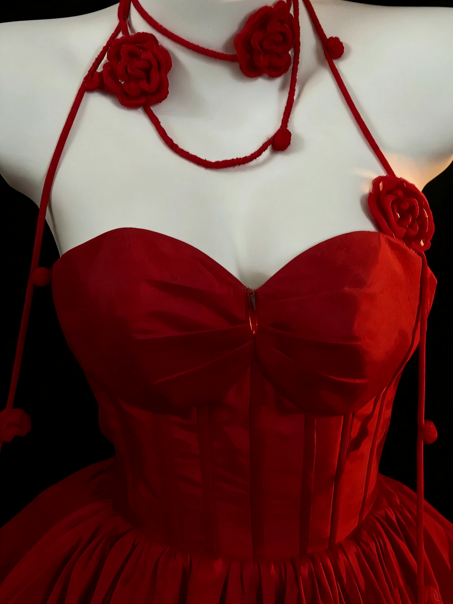 Robe bustier à volants rose écarlate style romantique sombre - Robe de bal gothique pour dîner ou soirée à thème gh6560