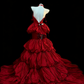 Robe bustier à volants rose écarlate style romantique sombre - Robe de bal gothique pour dîner ou soirée à thème gh6560