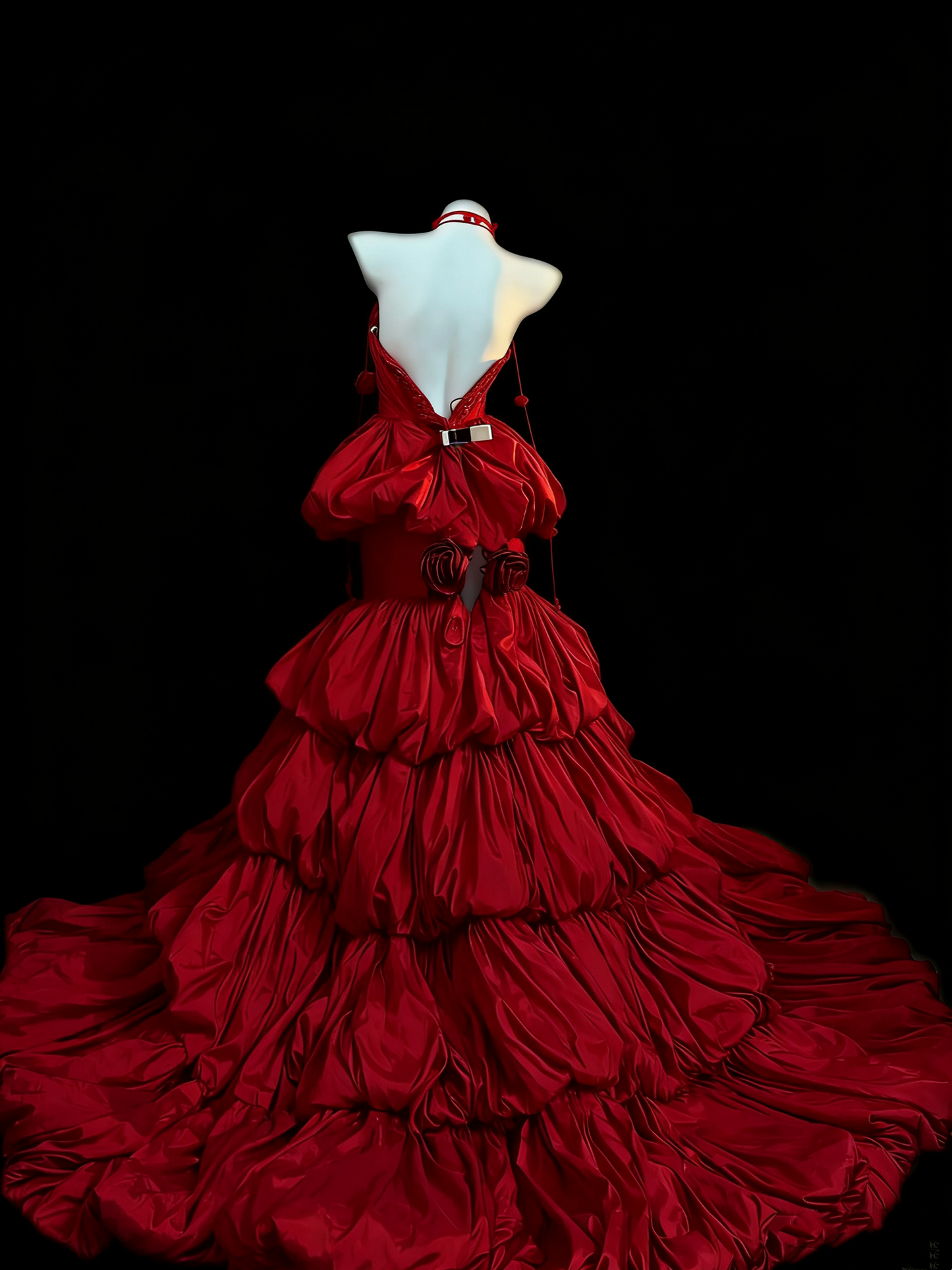 Robe bustier à volants rose écarlate style romantique sombre - Robe de bal gothique pour dîner ou soirée à thème gh6560
