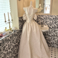 Ivory Off-the-Shoulder Cinched Waist Full Flared Skirt Long Romantic Dress, Wedding Gown gh7775