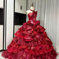 Red floral beaded maximalist long tulle ball gown 16th birthday dress Quinceanera Dress gh4738