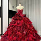 Red floral beaded maximalist long tulle ball gown 16th birthday dress Quinceanera Dress gh4738