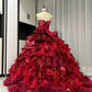 Red floral beaded maximalist long tulle ball gown 16th birthday dress Quinceanera Dress gh4738