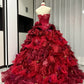 Red floral beaded maximalist long tulle ball gown 16th birthday dress Quinceanera Dress gh4738