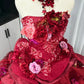 Red floral beaded maximalist long tulle ball gown 16th birthday dress Quinceanera Dress gh4738